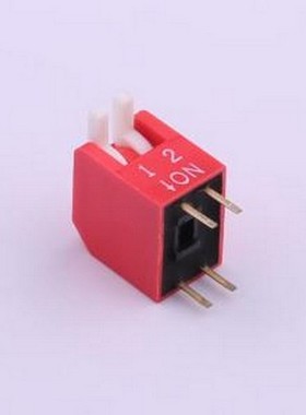 TE-02 拨码开关 拨码开关红色02P-180度2PIN间距2.54mm立式直插侧