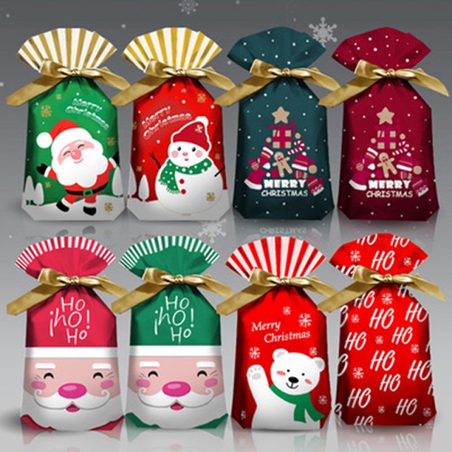 10pcs santa gift bag candy bag snowflake crisp drawstring ba
