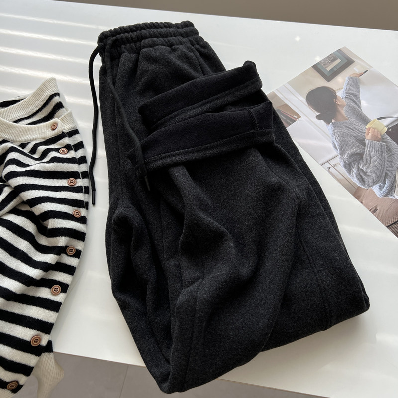 韩版复古百搭深灰色高腰运动裤女宽松加绒加厚直筒卫裤2024冬季潮,女装/女士精品,卫裤,淘宝优惠券,粉丝福利购,淘宝优惠卷