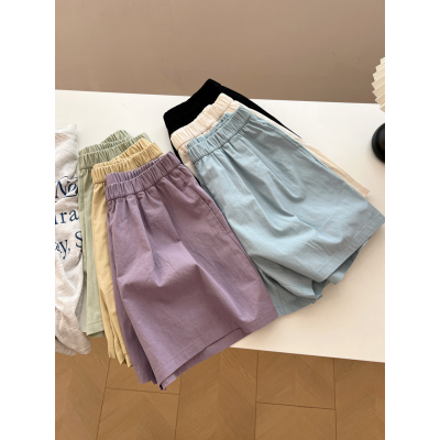 百搭简约纯色高腰工装短裤女宽松