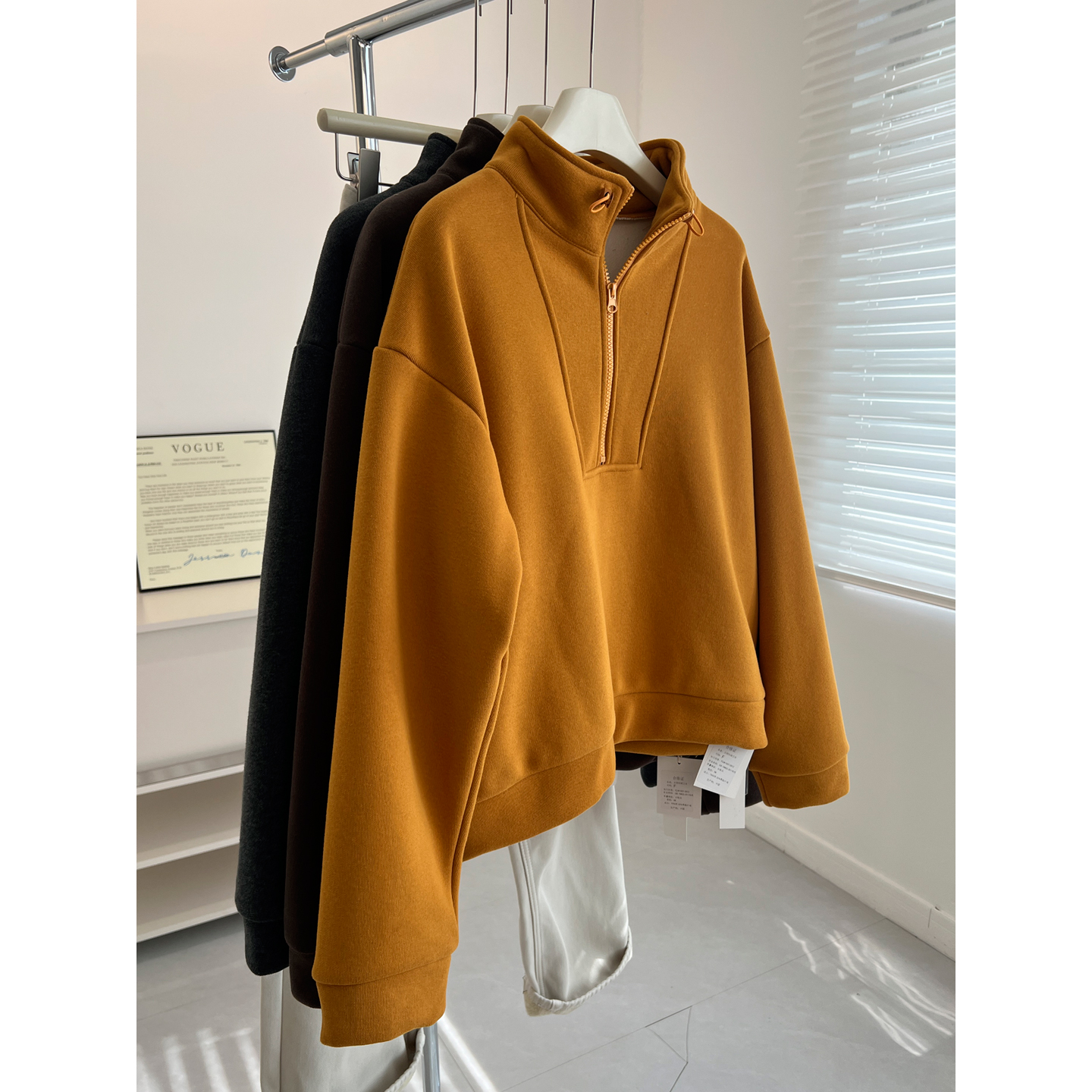 bf半拉链立领套头卫衣女加绒加厚