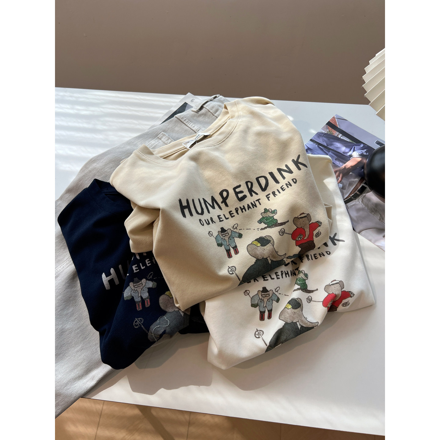 韩版卡通大象印花圆领短袖t恤女宽松减龄文艺亲肤打底衫夏季学生