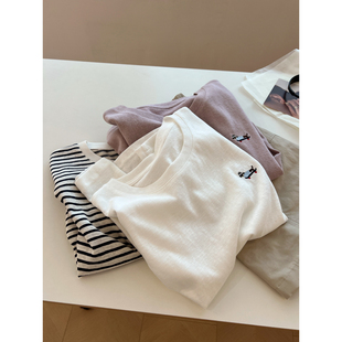 薄款 韩版 夏季 t恤女宽松2025新款 潮 洋气卡通刺绣减龄文艺圆领短袖