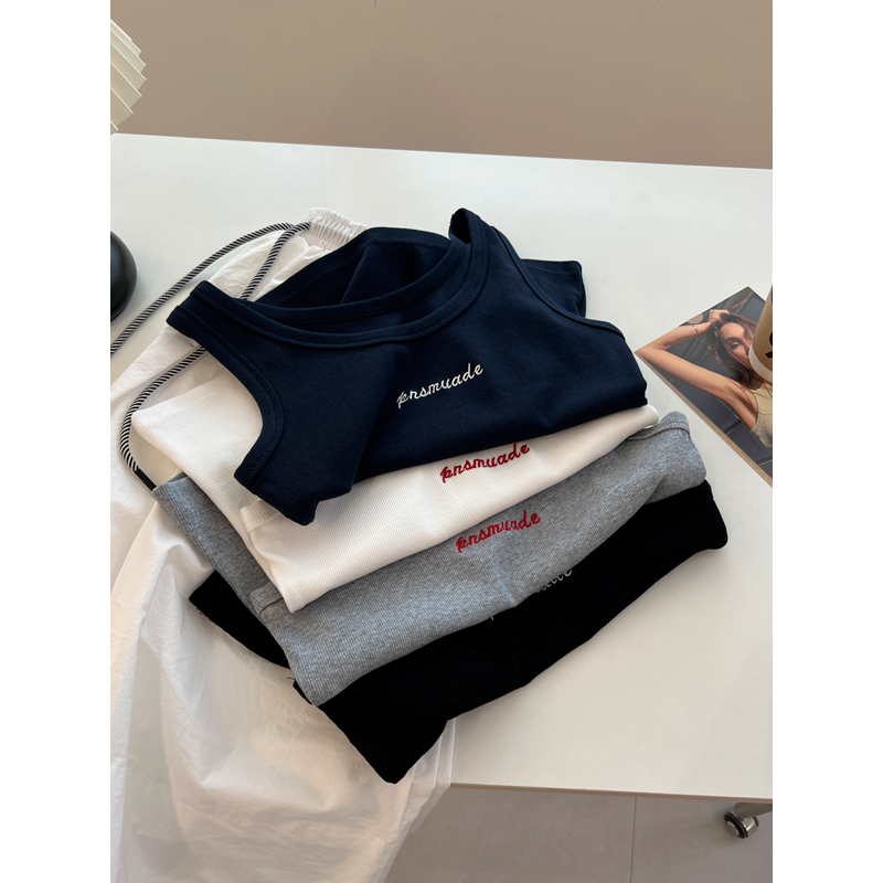 小字母刺绣吊带背心女修身显瘦夏