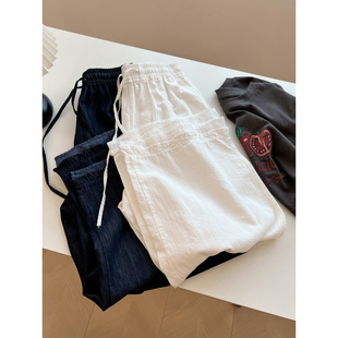 潮 2025新款 日系复古文艺花边高腰牛仔裤 女宽松百搭休闲直筒九分裤