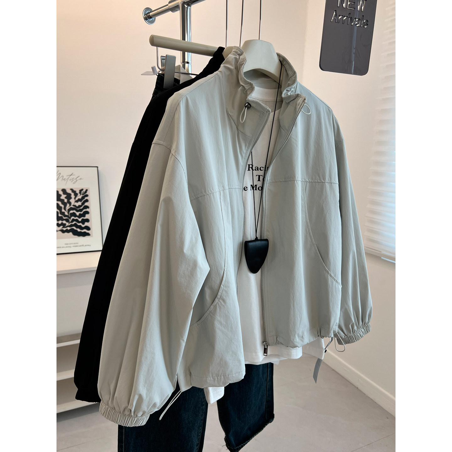 韩版复古风立领户外拉链开衫外套女宽松慵懒bf中性风风衣夹克秋季