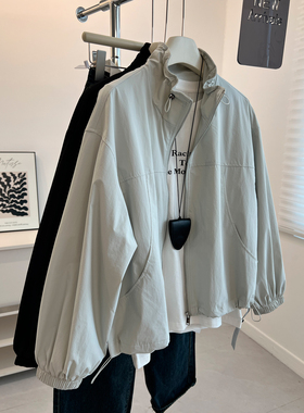 韩版复古风立领户外拉链开衫外套女宽松慵懒bf中性风风衣夹克秋季