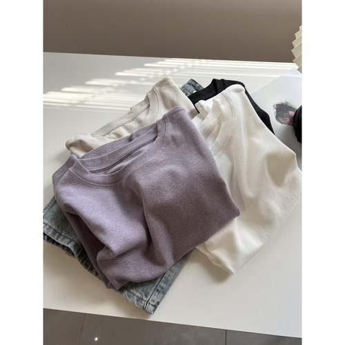 极简纯色圆领短袖t恤女小众内搭