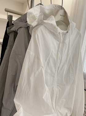 韩版纯色连帽开衫短外套女宽松显瘦休闲风衣防晒衫2024夏季薄款潮