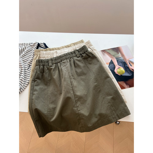 夏季BF中性风高腰工装松紧短裙女