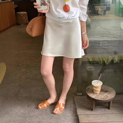THE LIMON柠檬绿茶法式醋酸缎面半身裙女A字显瘦气质短裙