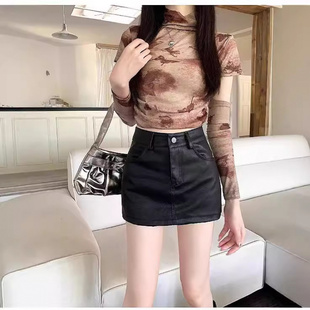 棕色皮裙半身裙女高腰2024秋冬裙子新款 辣妹百搭显瘦PU皮包臀短裙