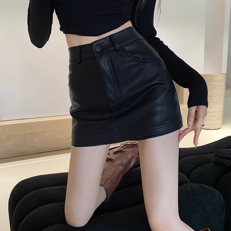 咖色pu皮裙子半身裙女秋冬季新款