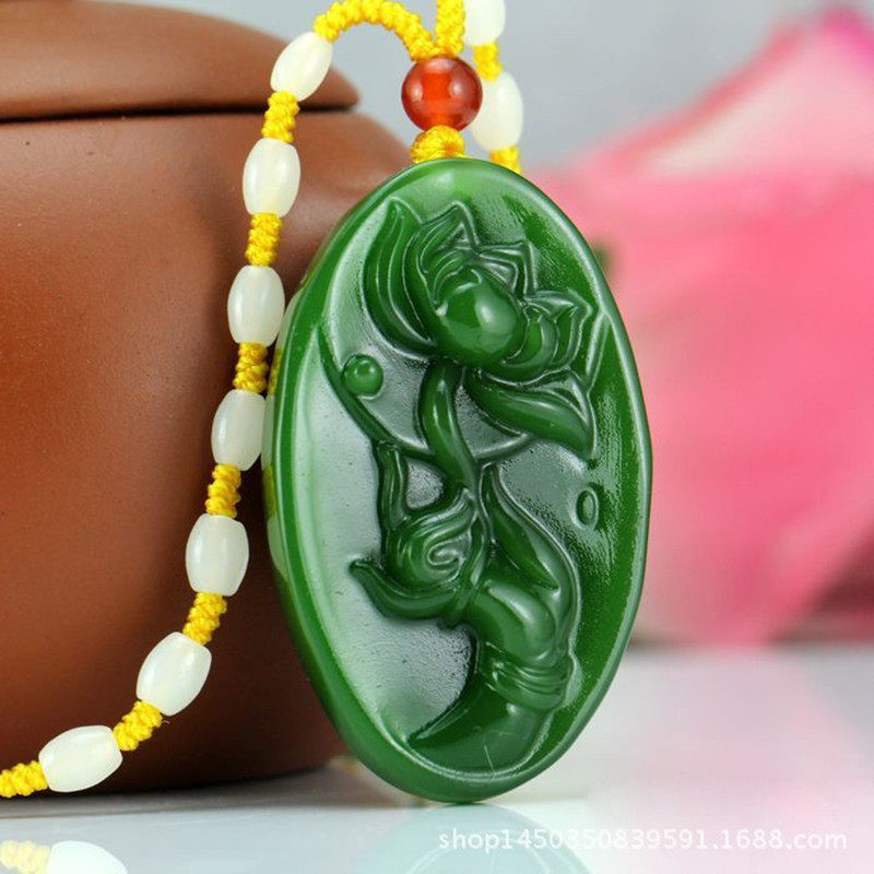 新疆和田玉碧玉精雕佛手莲花玉坠一品清廉玉吊坠花开富贵荷花毛衣