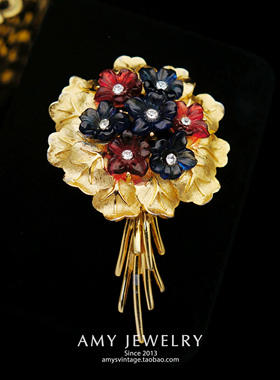 Boucher琉璃花束艺术胸针有专利号 | Amy Vintage西洋古董首饰