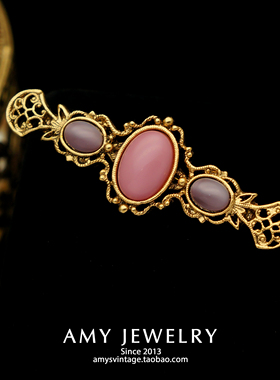 1928 co.一字型粉紫蛋宝胸针 | Amy Vintage西洋古董首饰