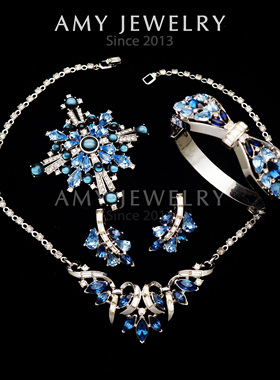 TRIFARI翠法丽皇家蓝钻胸针耳夹项链手镯套装专利款｜Amy vintage