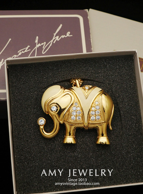 KJL珐琅大象胸针项链两用款 带原盒｜Amy Vintage西洋古董首饰