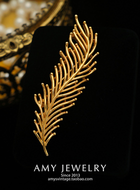 Trifari翠法丽金羽毛艺术胸针 | Amy Vintage西洋古董首饰