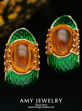 TRIFARI翠法丽L'Orient龙鳞系列珐琅耳夹耳环 | Amy Vintage首饰