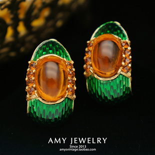 TRIFARI翠法丽L'Orient龙鳞系列珐琅耳夹耳环 | Amy Vintage首饰