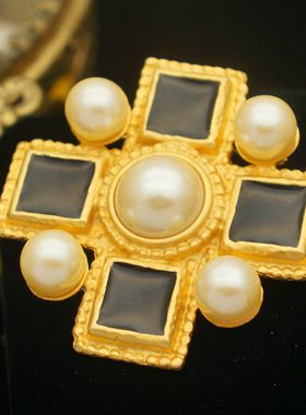 ANN TAYLOR马耳他十字珍珠复古胸针｜Amy Vintage西洋古董首饰