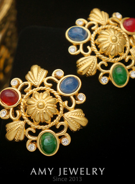 TRIFARI翠法丽印度系列彩宝耳夹耳环｜Amy vintage西洋古董首饰