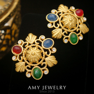 TRIFARI翠法丽印度系列彩宝耳夹耳环｜Amy vintage西洋古董首饰