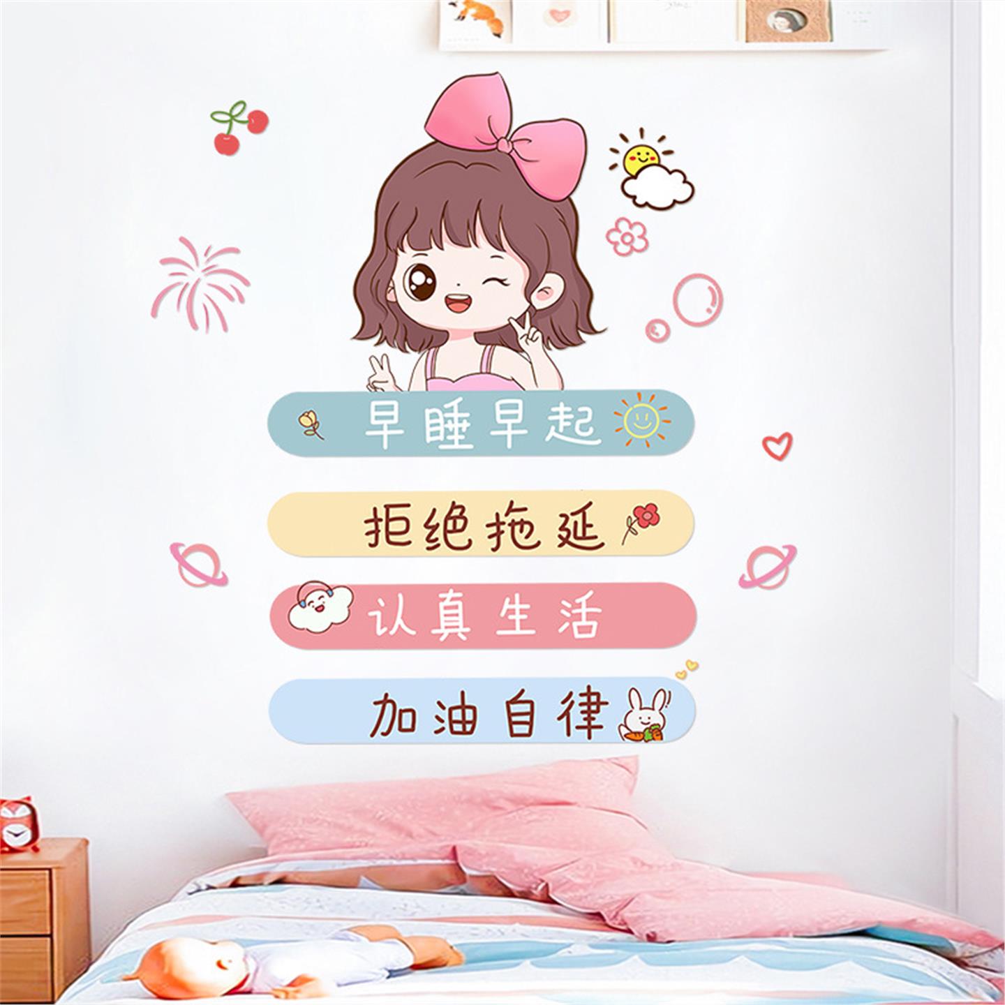新款女孩贴纸儿童房卧室床头书桌背景墙面遮丑装饰小物件人物贴画图片