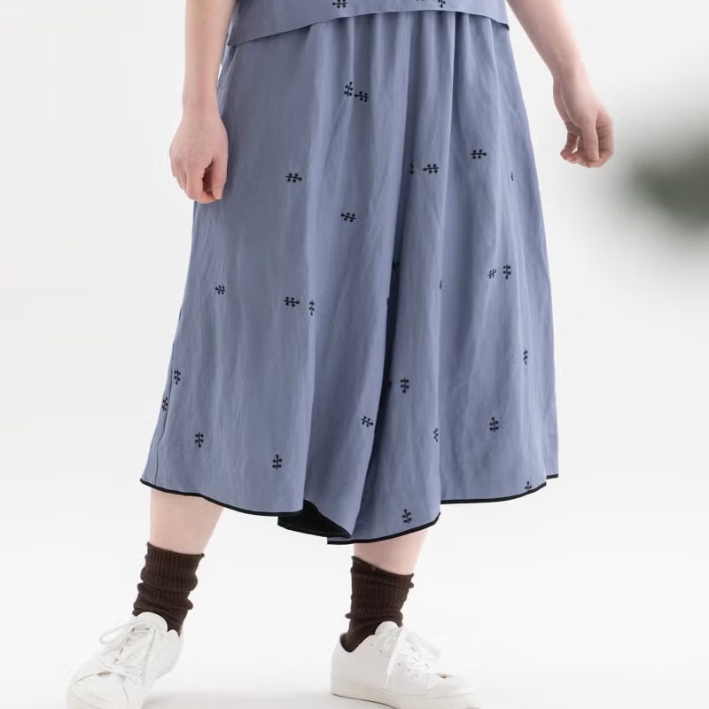 日系棉麻大码松紧腰阔腿裙裤女