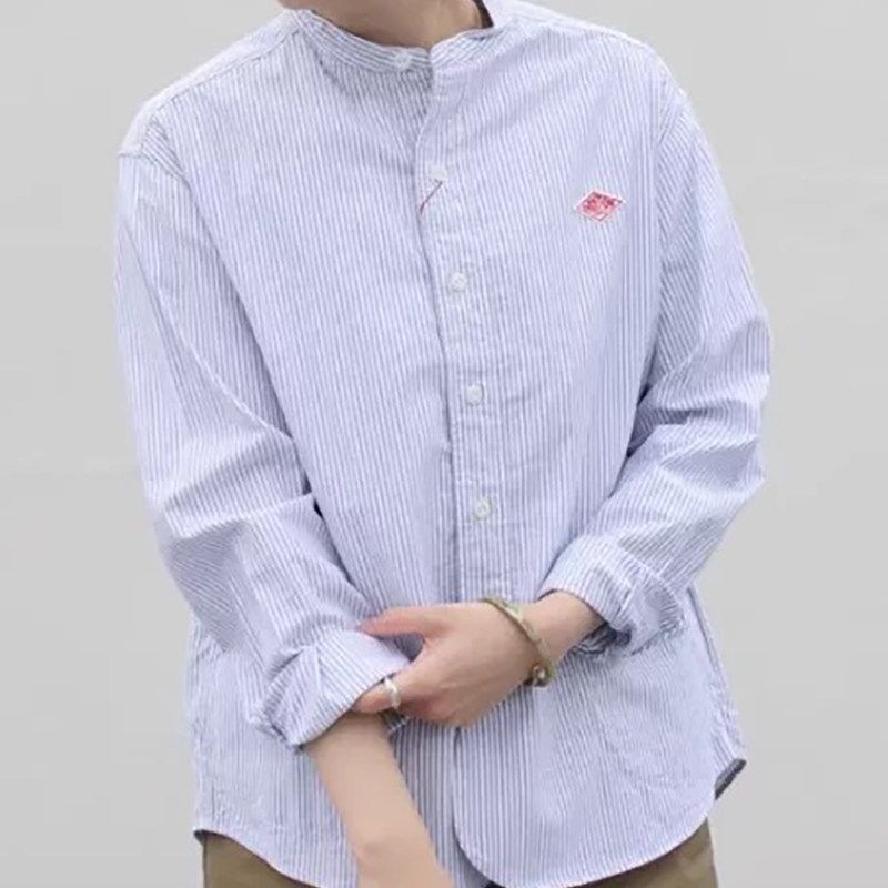 26SS秋冬新品日系休闲danton小立领竖条纹单排扣长袖衬衫上衣女
