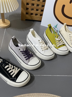 EVENSTAR帆布鞋芒果方头韩版系带微厚底糖果色帆布鞋女休闲板鞋潮