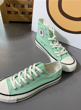 2025春夏EVENSTAR洋气湖水绿色帆布鞋高帮系带休闲板鞋百搭韩版女