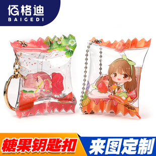 佰格迪充气糖果钥匙扣照片定制情侣个性创意双面可爱定做车挂件