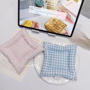 视频摆拍道具高颜值加厚夹棉隔热杯垫 ins风粉色格纹杯垫博主同款