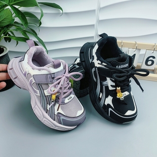 比迪童鞋25秋新款中大童加薄绒运动鞋鞋轻便男女童二棉鞋鞋魔术贴