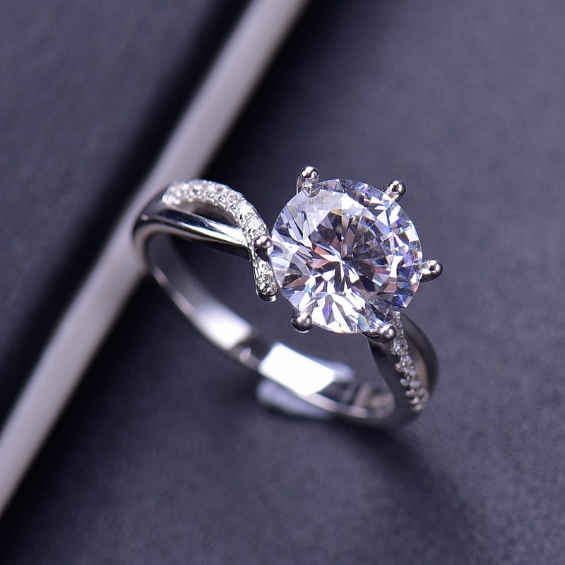 诗诗六爪 正品莫桑石钻戒AU750定制18K铂金求婚结婚男女情侣戒指