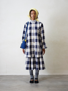 无领单排扣荷叶摆袖羊毛格子罩衫裙 ATELIERSOMEPIECE 工碎 新品