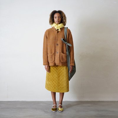 手工棒针重磅羊毛外套榛果琥珀色