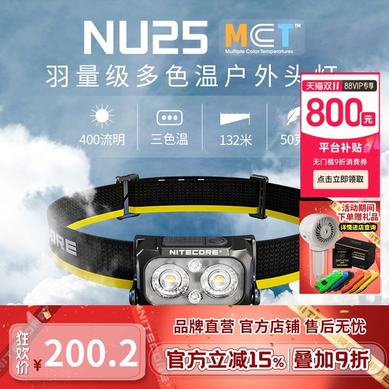 奈特科尔多色温头灯户外轻量便携