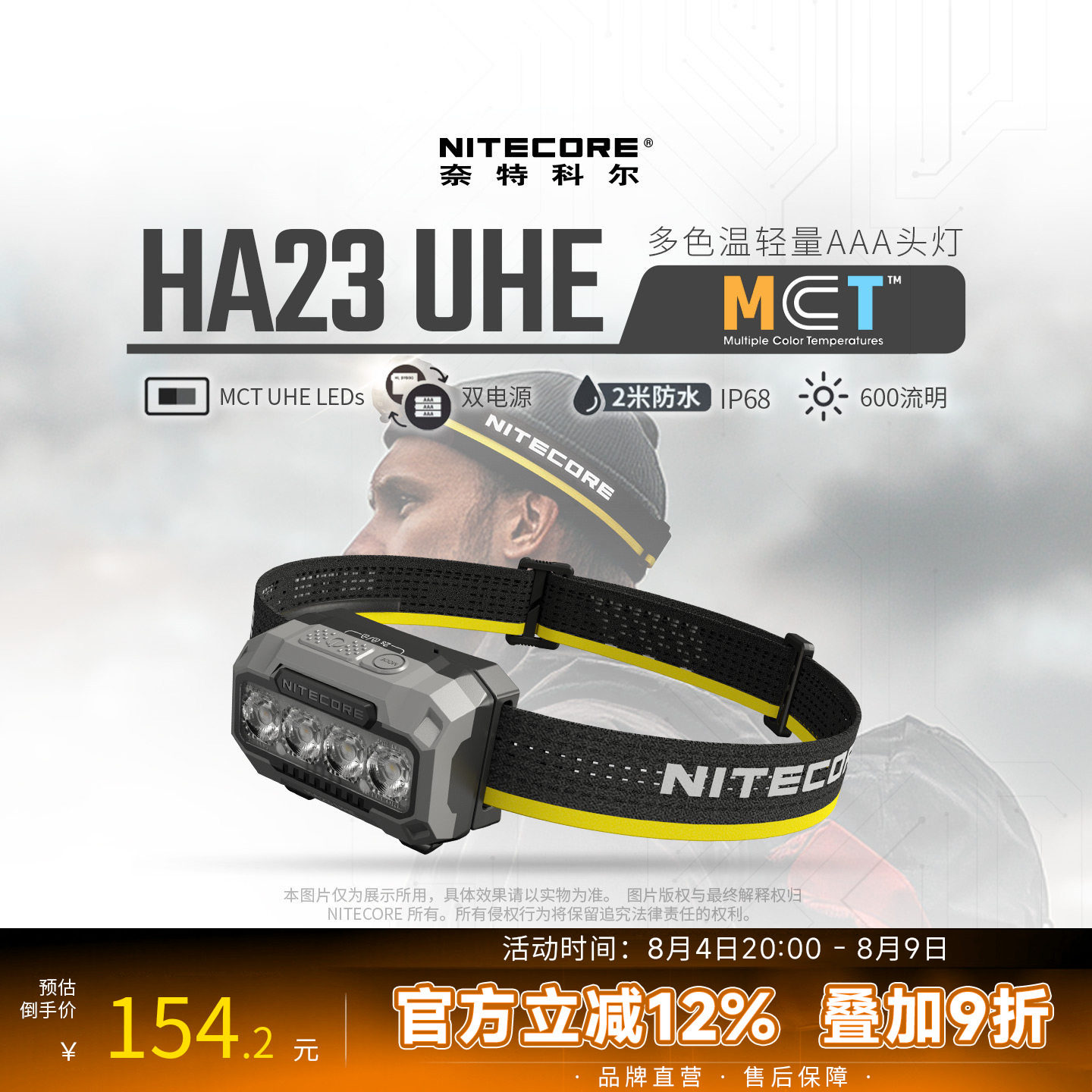 NITECORE奈特科尔HA23 UHE多色温头灯户外轻量便携式越野跑照明灯