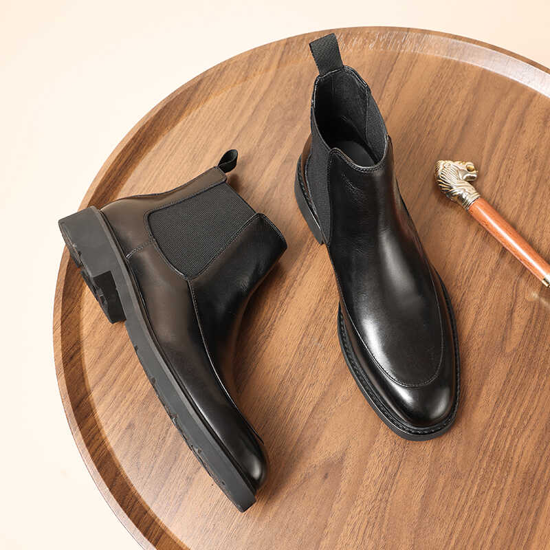 头层牛皮软皮软底高帮切尔西靴