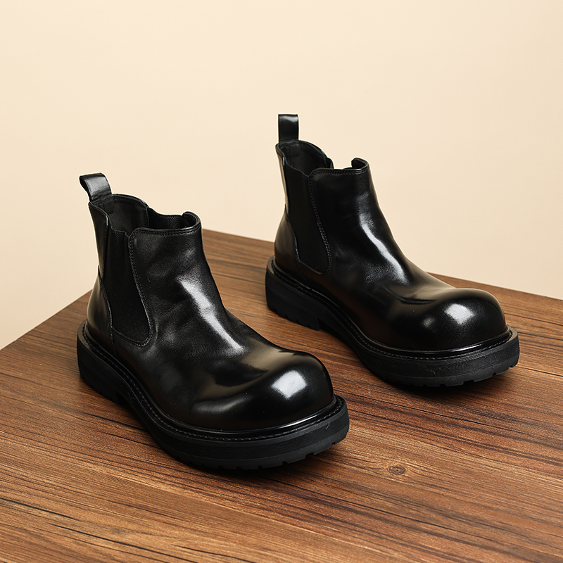 秋冬新款厚底圆头短筒切尔西靴