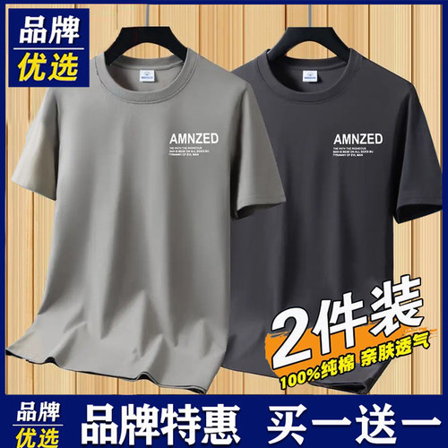 品牌优选短袖男士100%纯棉夏季透气运动2025新款宽松帅气t恤上衣