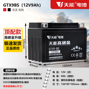 摩托机车电池12V9Ah黄龙600 xjr400蓄电池 300光阳250贝纳利GW250
