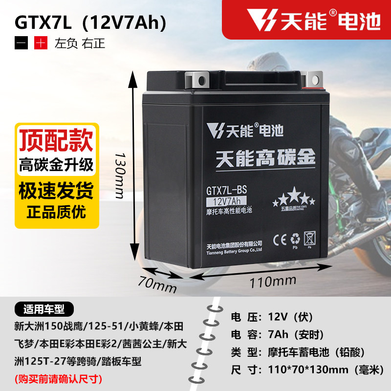 摩托车电池12v7a大公主茜茜150新大洲125T小战鹰飞梦E彩E影小黄蜂