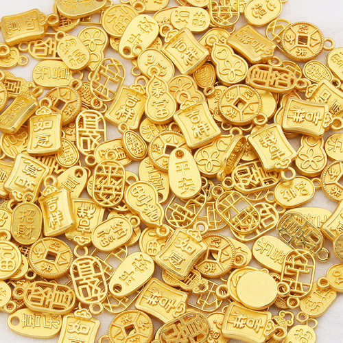 DIY哑金饰品配件材料包耳环混装古法金色小挂件手链项链吊坠