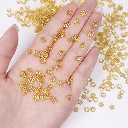 金色镂空花托保色花帽珠托隔珠片手串diy饰品手链隔片散珠配件