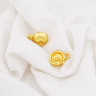 古法哑金小吊坠金饭碗金勺子挂坠项链手串手链衣食无忧男女宝宝