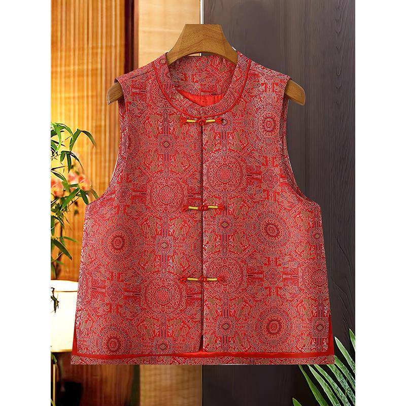 新中式马甲女2025新款国风复古提花背心中老年人妈妈唐装外穿坎肩,女装/女士精品,马夹,淘宝优惠券,粉丝福利购,淘宝优惠卷